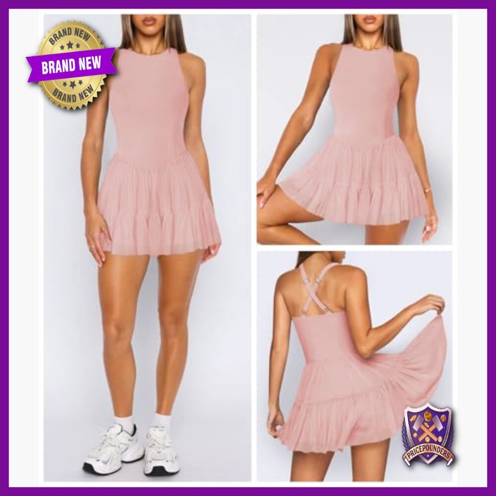 Slim Fit Active Dress with Built-In Shorts Pockets X-Back Straps - Picture 3 of 6